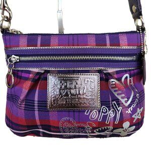 Like New Coach Poppy Purple Plaid Crossbody Bag Purse